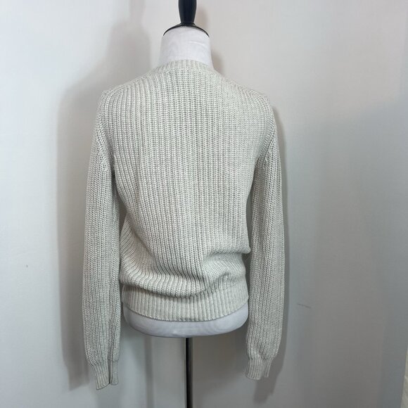 Gap Cotton Cable Knit Crewneck Pullover Sweater Ivory Cream Sequins Sz XS - Picture 2 of 13